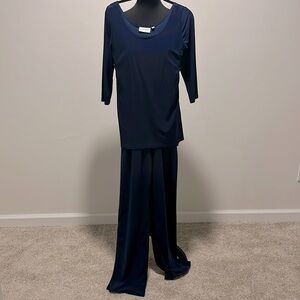 Attitudes by Renee Wide Leg Knit Jumpsuit in navy